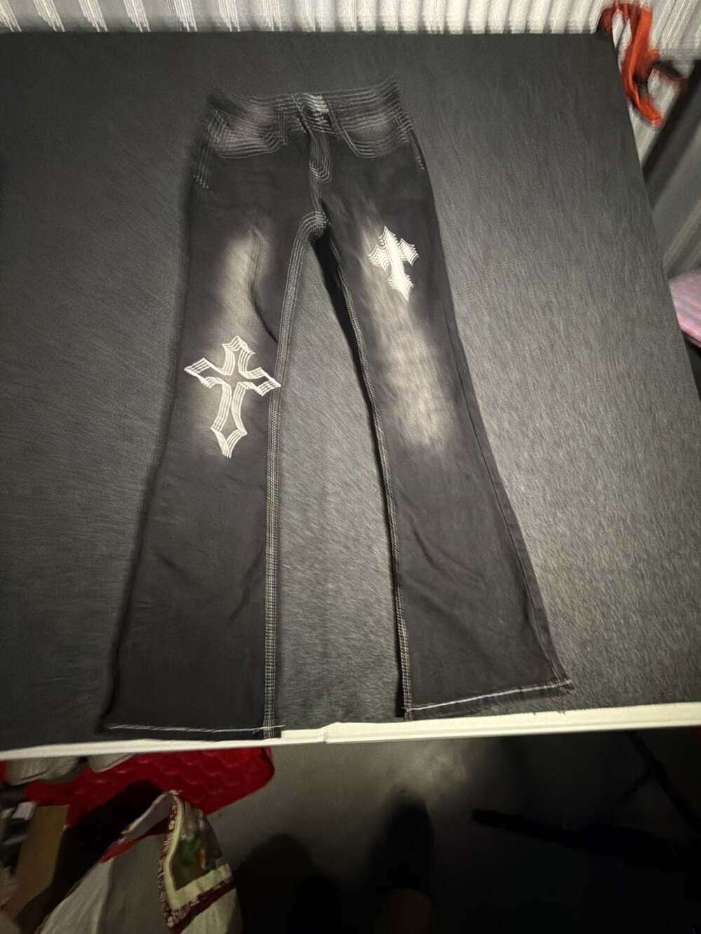 Bamboo Jeans Black Wash Cross Graphic Flare Jeans Size 5